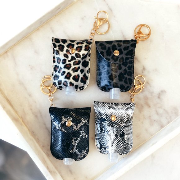 Metallic Black Snake Print Hand Sanitizer Keychain - Picture 3 of 4